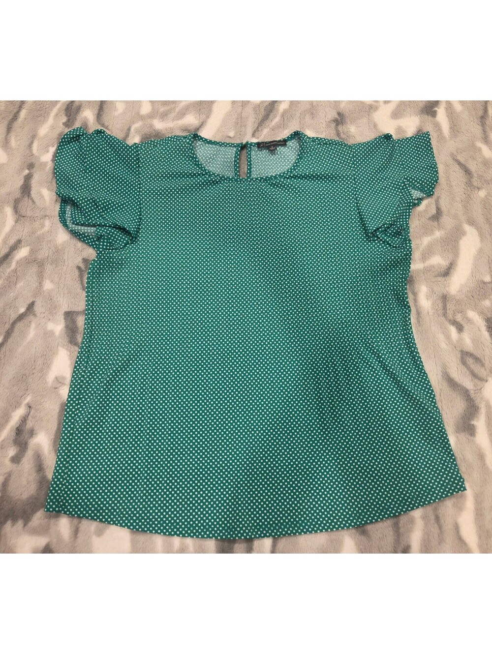 Adrianna Papell Green Polka Dot Puff Sleeve Blouse Size S